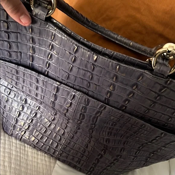 Croc-Embossed Leather Brahmin Purple Tote Bag - Picture 7 of 8